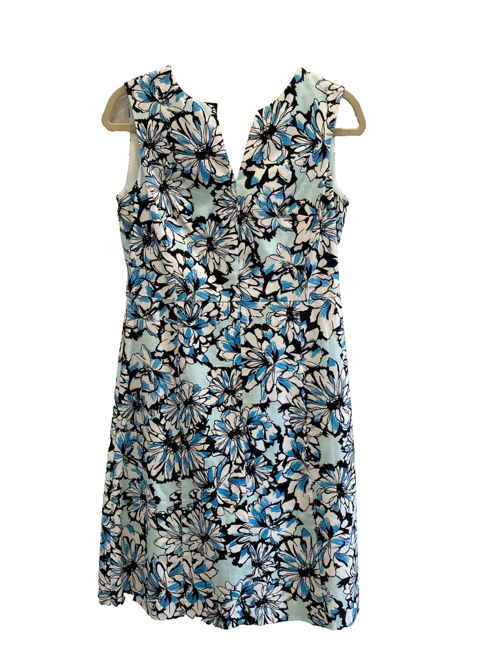 Jones New York Dress Womens Size 4 Blue Stretch Floral V-Neck Knee Length Sheath